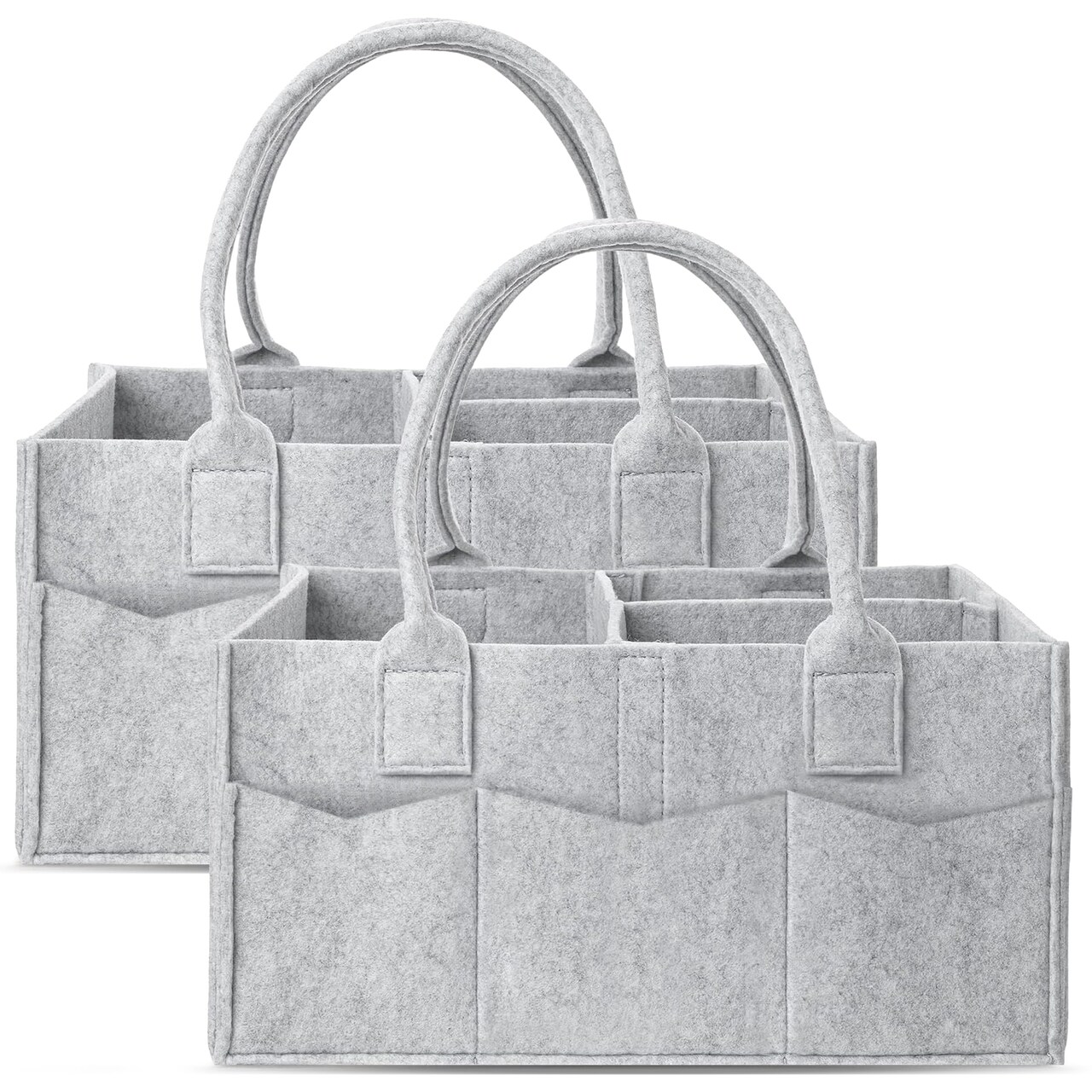 2 Pack Diaper Caddy Organizer - Portable Baby Caddy Organizer with Handle, Nursery Storage Bin and Car Organizer for Girls, Boys - Baby Gift Basket - Grey